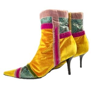 Casadei Y2K Velvet Snakeskin Ankle Booties Italian Designer Stiletto Heels Rare